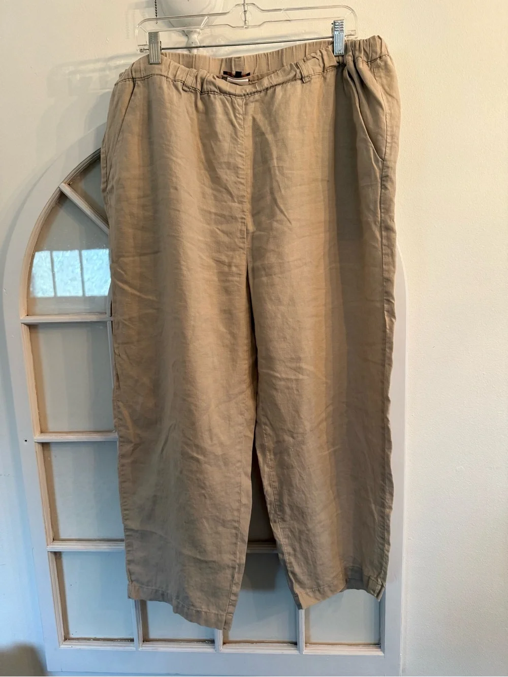 Quince 100% European Linen Elastic Waist Pants Beige Khaki - Size XL